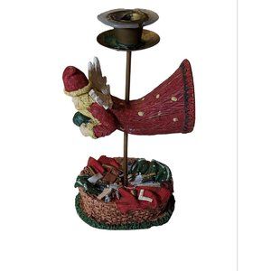 Flying Winged Santa brass and acrylic candle holder Christmas basket presents